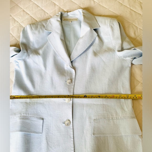 Light blue 100% linen long blazer double collar 4 front buttons 2 pockets US 10 - Picture 12 of 16